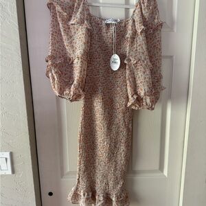 Petal & Pup Textured Floral Dress in Pink and Cream